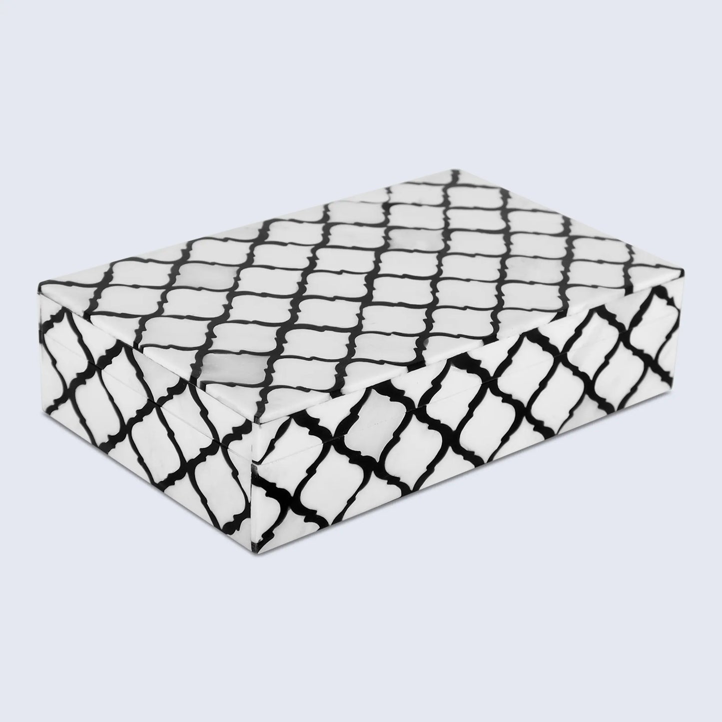 Decorative Boxes Moroccan Pattern Bone & Resin Inlay Collection in 9 Sizes, Black & White