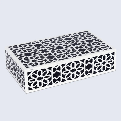 Shiraz Pattern Resin Inlay Decorative Storage Box – Black & White