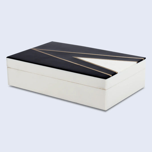 Decorative Boxes Kept Dapper Gent Pattern Resin Inlay & Brass Collection in 7 Sizes, Black & White