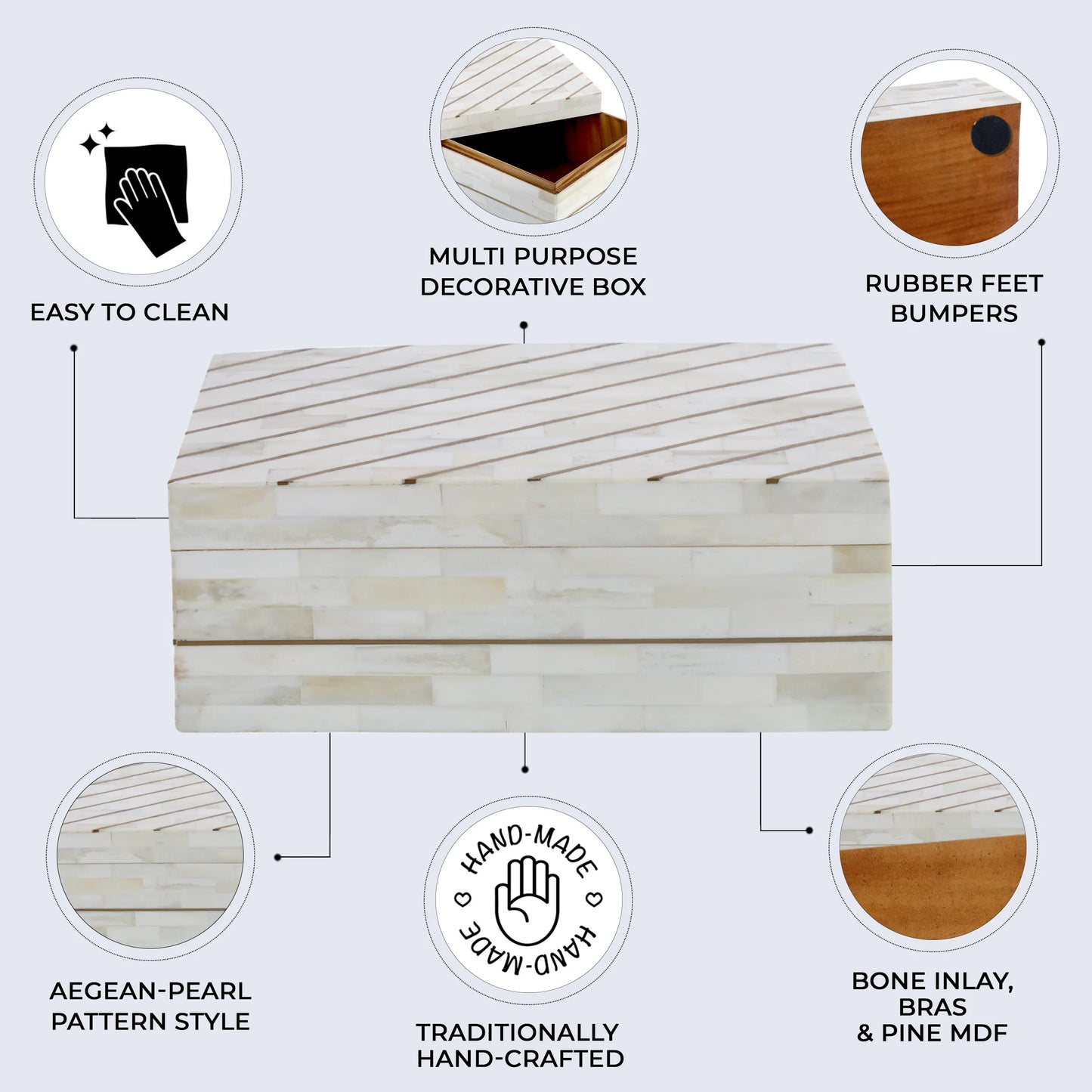 Decorative Box Aegean Pearl Pattern Bone Inlay & Brass Collection in 2 Sizes