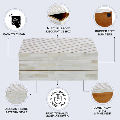 Decorative Box Aegean Pearl Pattern Bone Inlay & Brass Collection in 2 Sizes