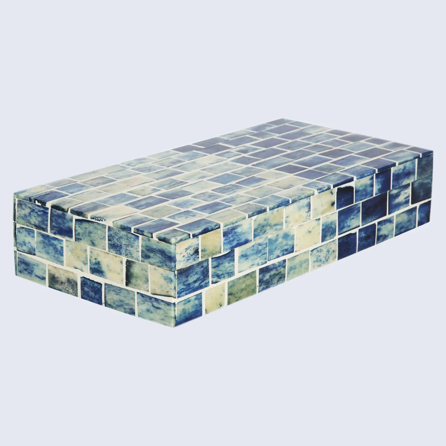 Decorative Boxes Indigo Mosaic Pattern Bone & Resin Inlay Collection in 2 Sizes