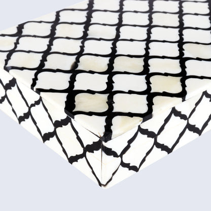 Decorative Boxes Moroccan Pattern Bone & Resin Inlay Collection in 9 Sizes, Black & White