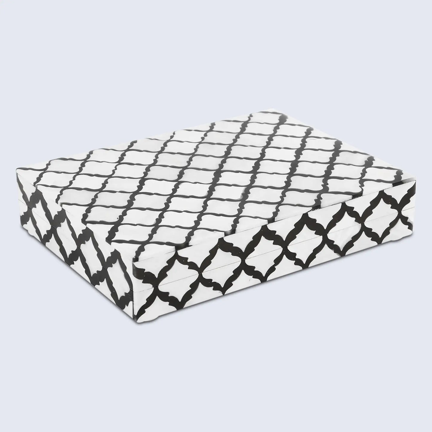 Decorative Boxes Moroccan Pattern Bone & Resin Inlay Collection in 9 Sizes, Black & White