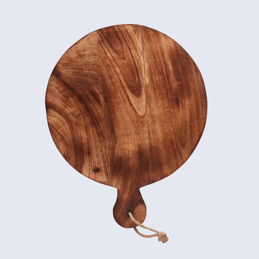 Chopping Board Round Paddle with Single Handle –Wood, in 14.75x11.75"