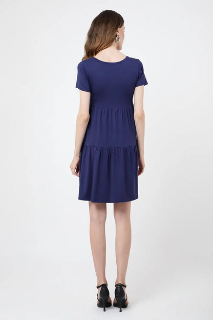 Short Sleeve Casual Tier Dress Loose Fitting Jersey Dress - Available in 5 Colors