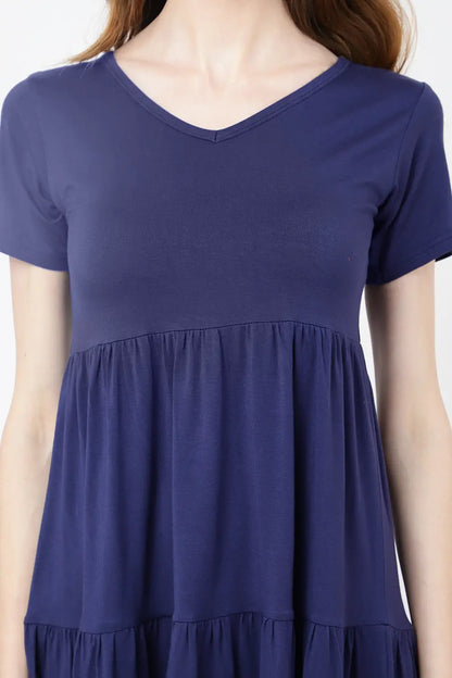 Short Sleeve Casual Tier Dress Loose Fitting Jersey Dress - Available in 5 Colors