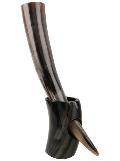 Drinking Horn with Stand - Holds Upto 16 oz, Natural