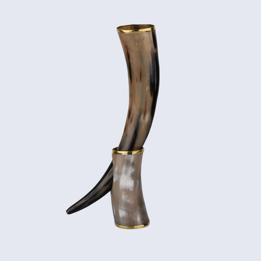 Drinking Horn with Stand - Holds Upto 16 oz, Metallic Finish