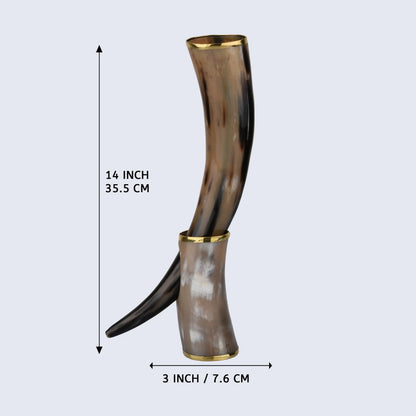 Drinking Horn with Stand - Holds Upto 16 oz, Metallic Finish