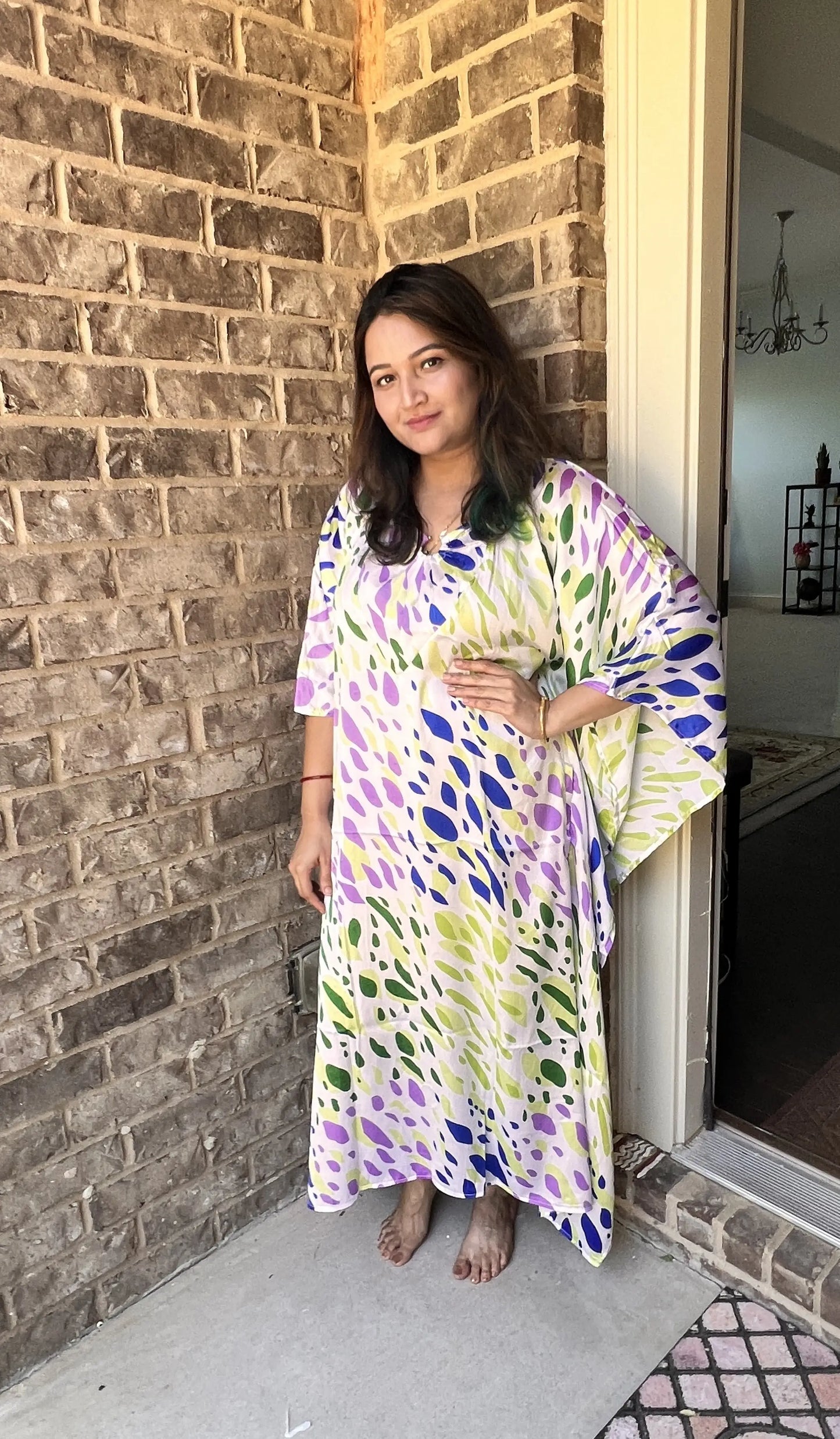 Ring Insert Detail in The Front Kaftan Dresses for Women - Geometric