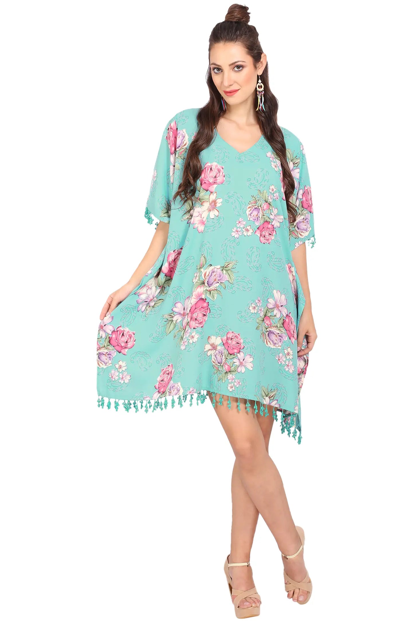 Kaftan Tunic Top Kimono Evening Top Free Size - Sea Green