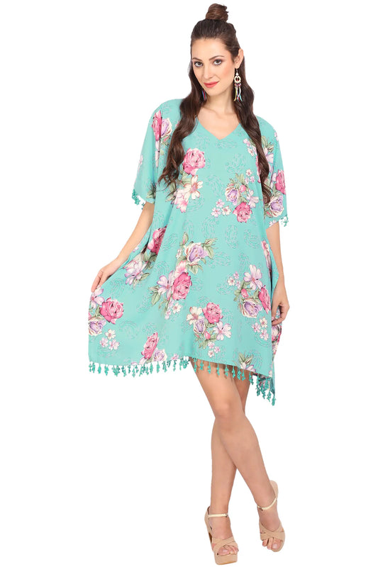 Kaftan Tunic Top Kimono Evening Top Free Size - Sea Green
