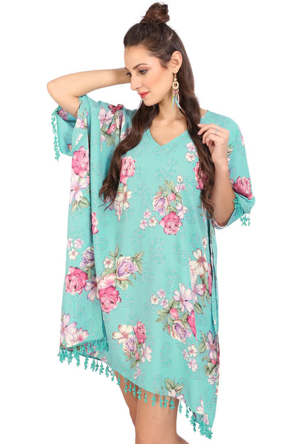 Kaftan Tunic Top Kimono Evening Top Free Size - Sea Green