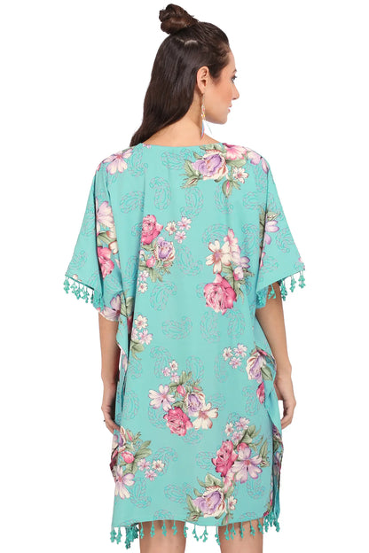 Kaftan Tunic Top Kimono Evening Top Free Size - Sea Green