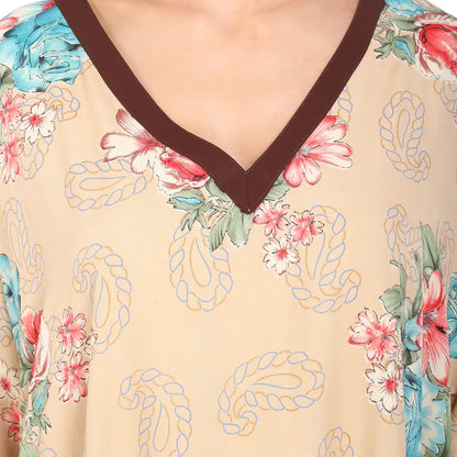 Women Long Kaftans Summer Holiday Caftan Dress Brown S-3XL