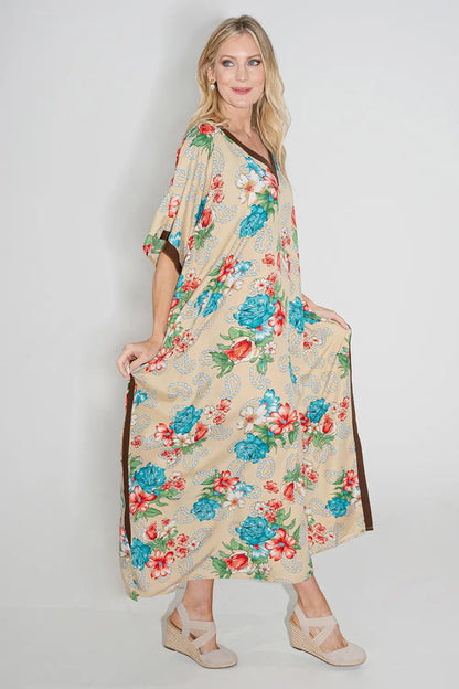Women Long Kaftans Summer Holiday Caftan Dress Brown S-3XL
