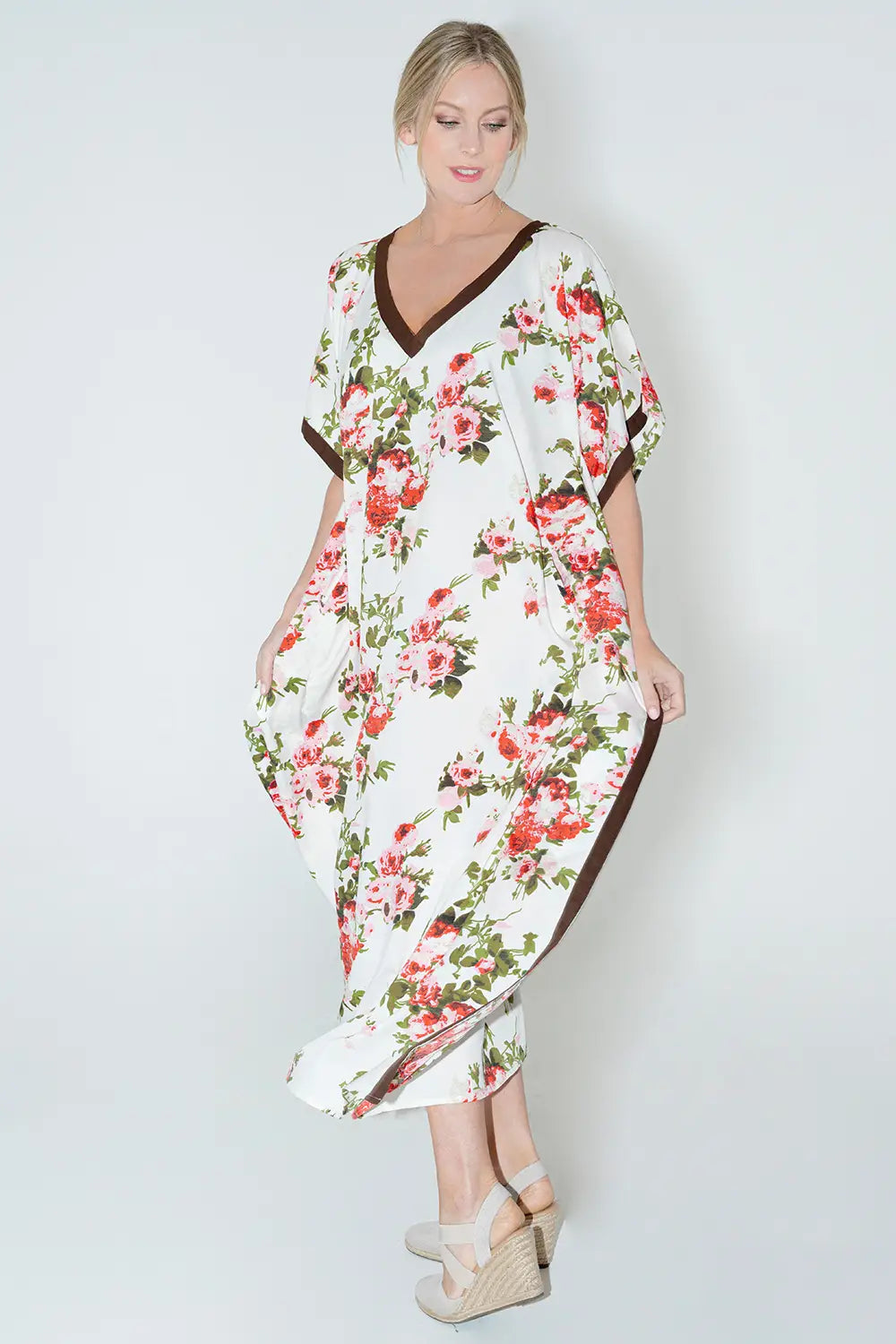 Women Long Kaftans Summer Holiday Caftan Dress Cream S-3XL