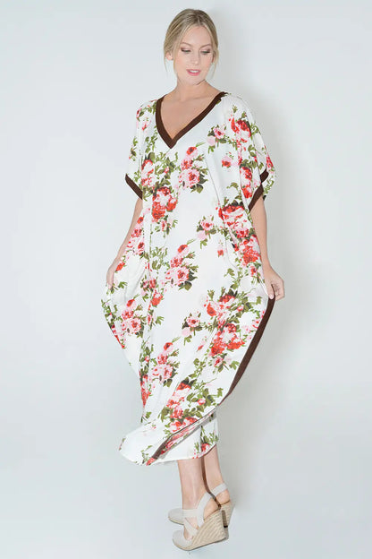 Women Long Kaftans Summer Holiday Caftan Dress Cream S-3XL