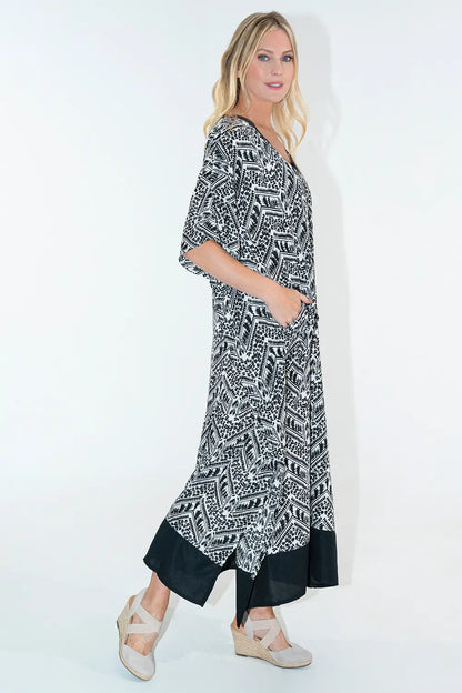 Women Long Kaftans Summer Holiday Caftan Dress Black S-3XL