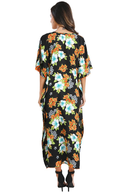 Women Long Kaftans Summer Holiday Caftan Dress Black S-3XL