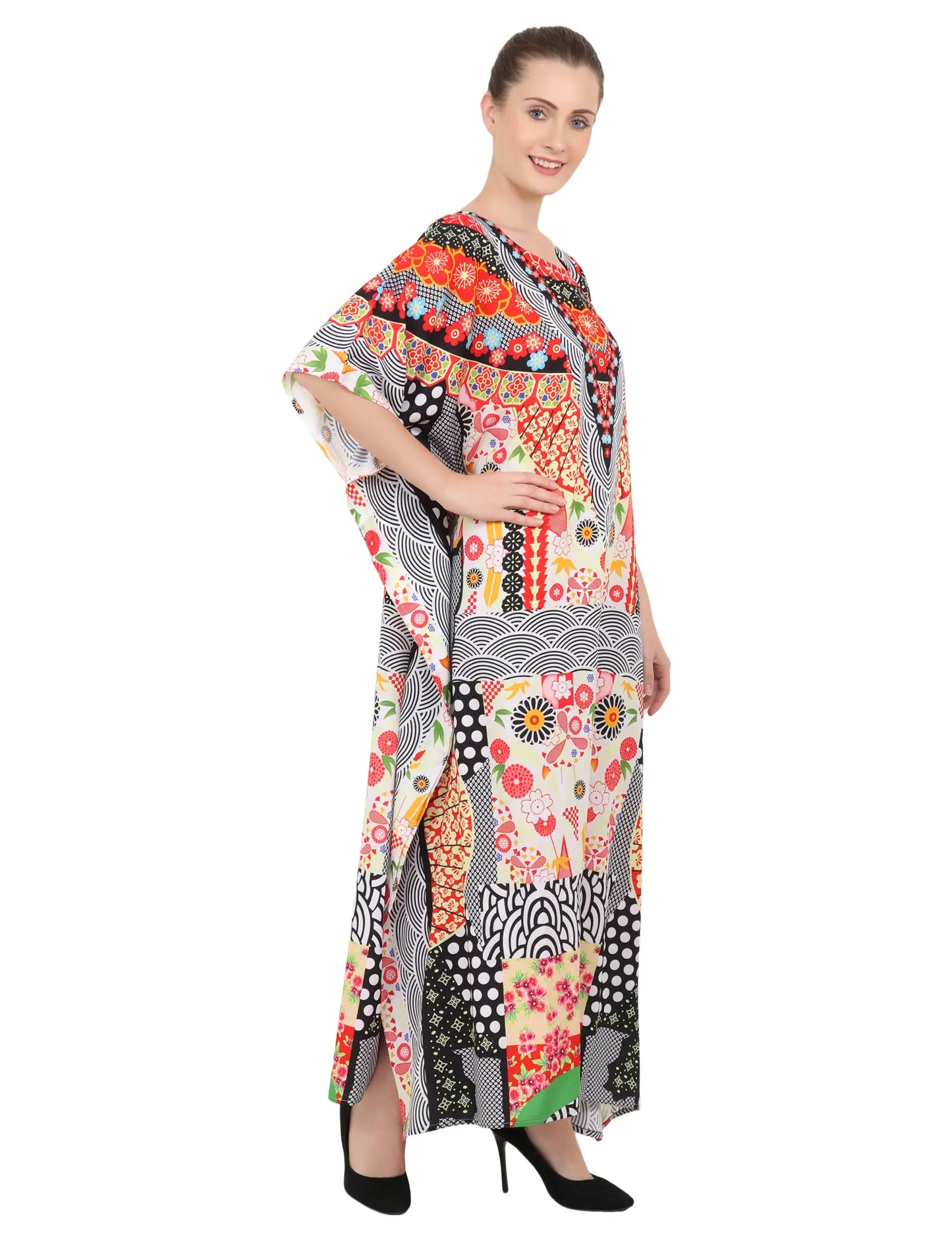 Women Long Kaftans Summer Holiday Caftan Dress Black S-3XL