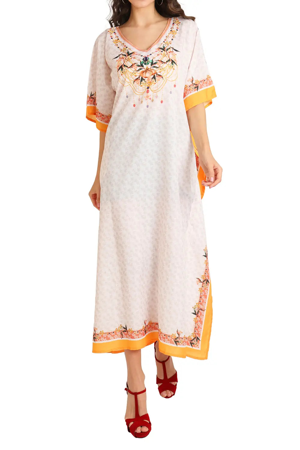 Women Long Kaftans Summer Holiday Caftan Dress Gold S-3XL