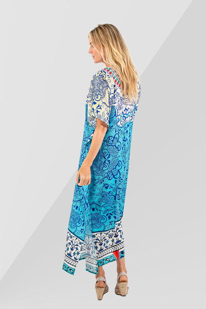 Women Long Kaftans Summer Holiday Caftan Dress, Aqua Jewel S-3XL