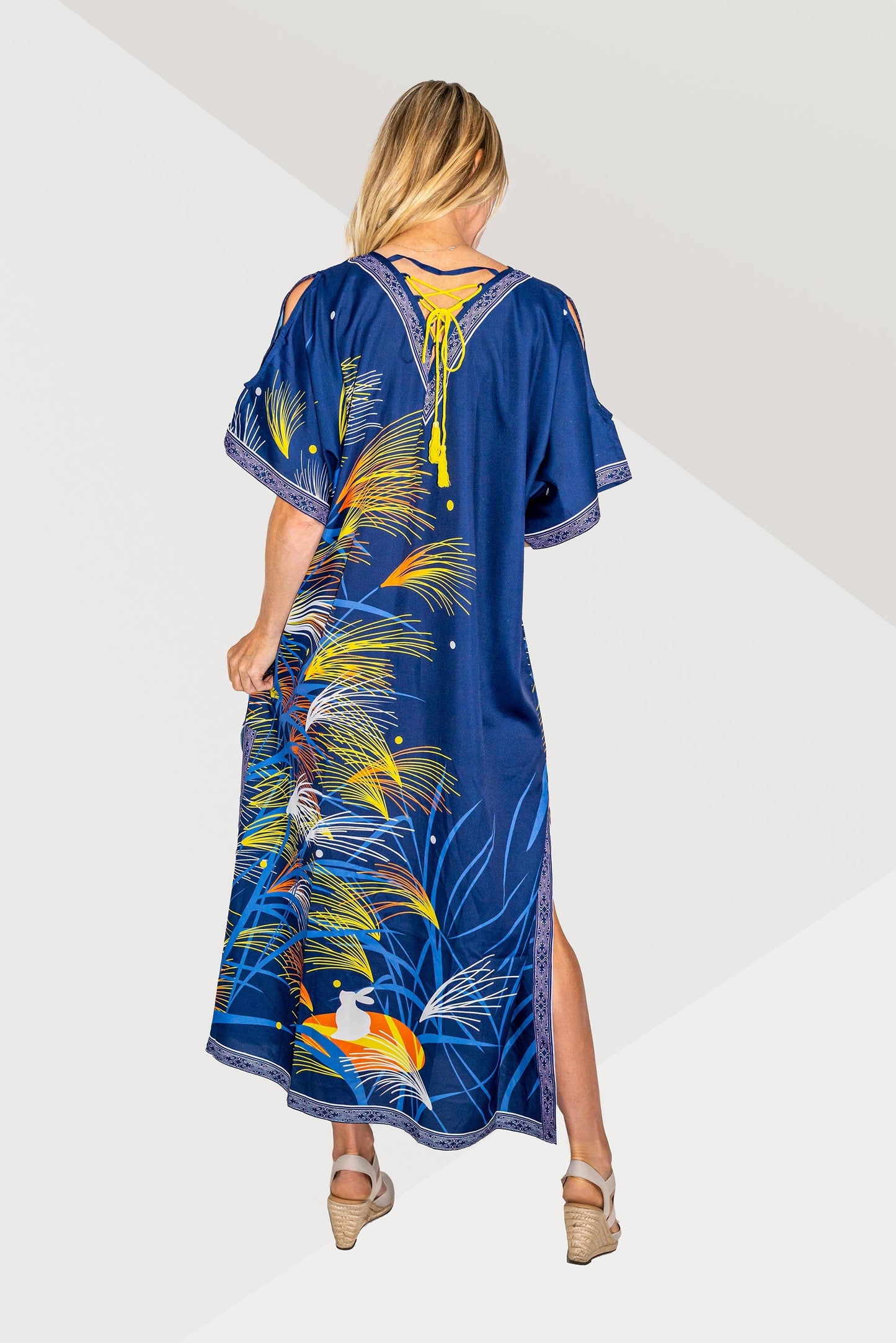 Women Long Kaftans Summer Holiday Caftan Dress Blue Vacation S-3XL