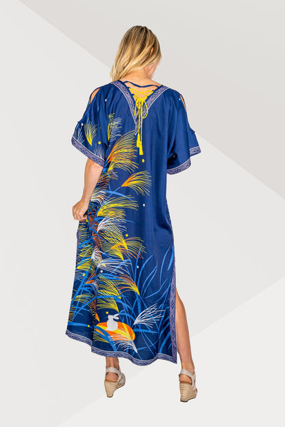 Women Long Kaftans Summer Holiday Caftan Dress Blue Vacation S-3XL