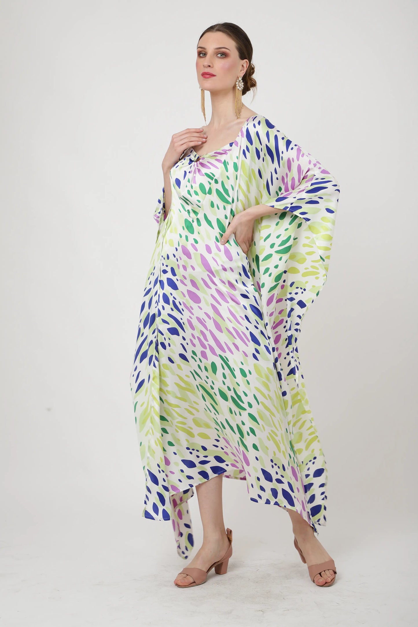 Ring Insert Detail in The Front Kaftan Dresses for Women - Geometric
