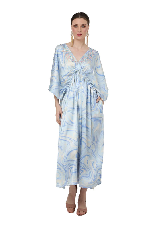 Women Midi Kaftans Summer Holiday Caftan Dress Soft Blue S-3XL