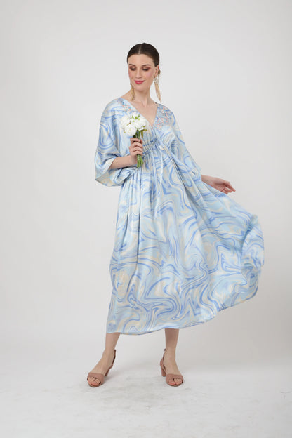 Women Midi Kaftans Summer Holiday Caftan Dress Soft Blue S-3XL