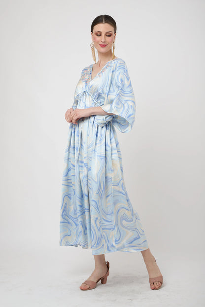 Women Midi Kaftans Summer Holiday Caftan Dress Soft Blue S-3XL