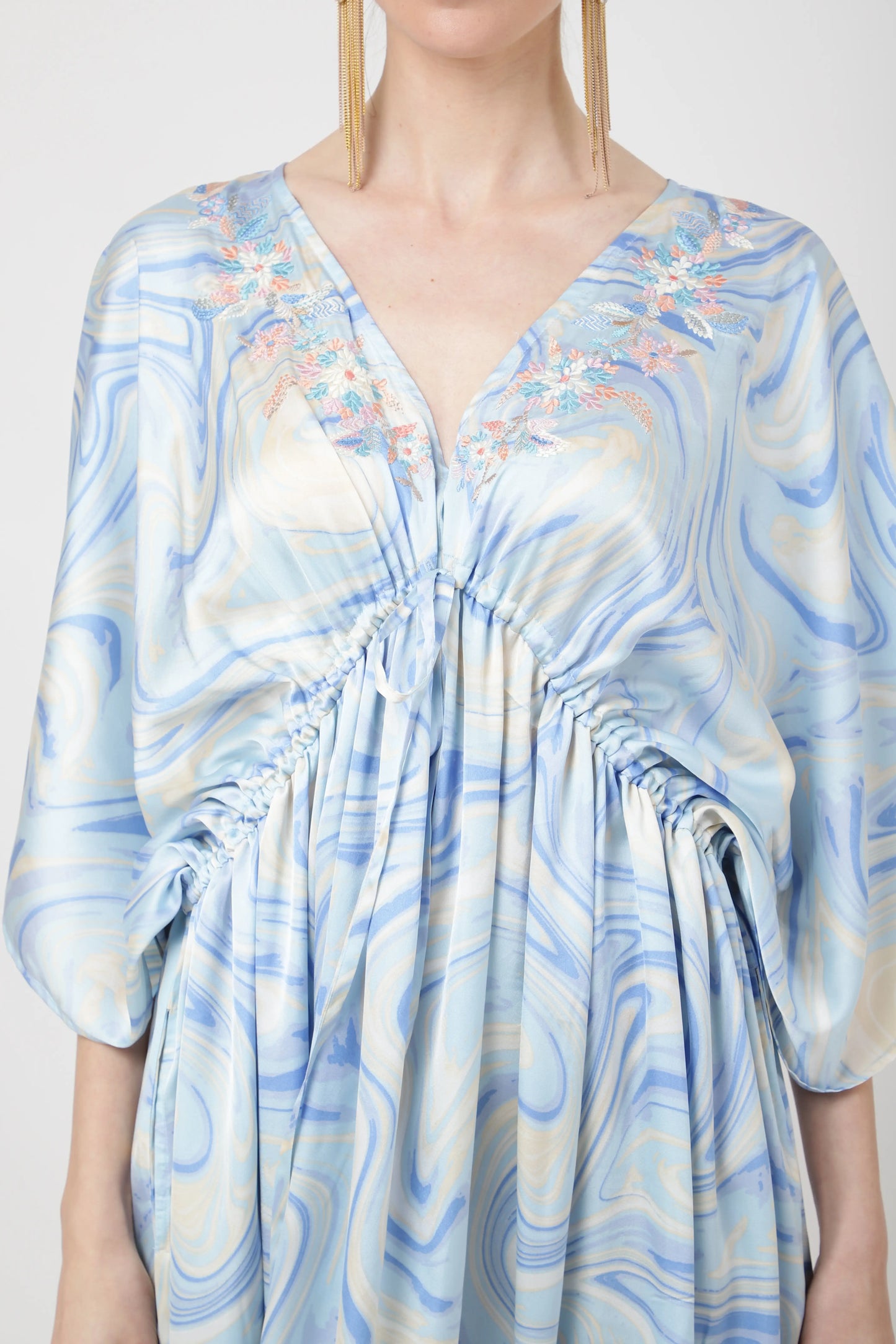 Women Midi Kaftans Summer Holiday Caftan Dress Soft Blue S-3XL