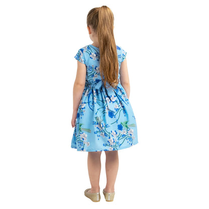 Girls Kids Vintage Style Peter Pan Collar Dresses Bird Print - Available in 3 Colors