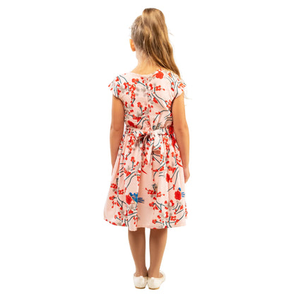 Girls Kids Vintage Style Peter Pan Collar Dresses Bird Print - Available in 3 Colors