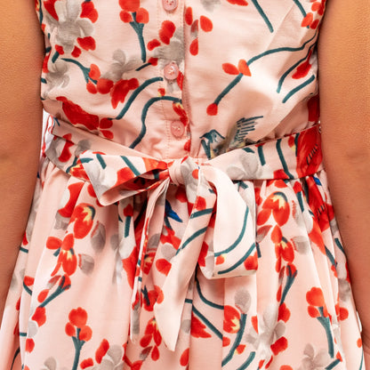 Girls Kids Vintage Style Peter Pan Collar Dresses Bird Print - Available in 3 Colors