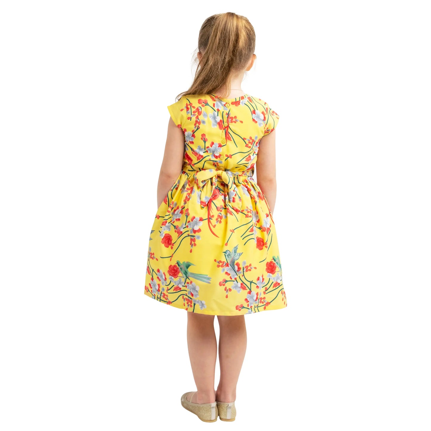 Girls Kids Vintage Style Peter Pan Collar Dresses Bird Print - Available in 3 Colors
