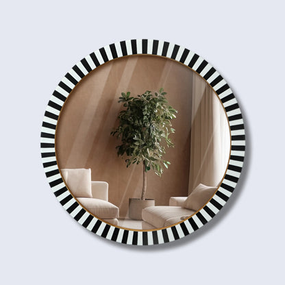 18" Round Black & White Striped Radial Pattern Wall Mirror