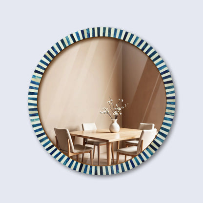 18" Round Black & White Striped Radial Pattern Wall Mirror