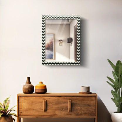 20"x16" Rectangular Mirror – Black White Herringbone MDF Frame