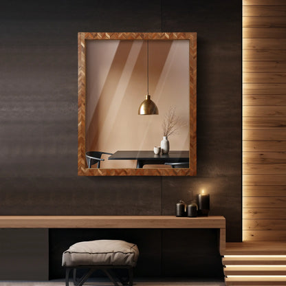 24x20 inch Wall Mount Mirror Frame Herringbone Wood Mirror