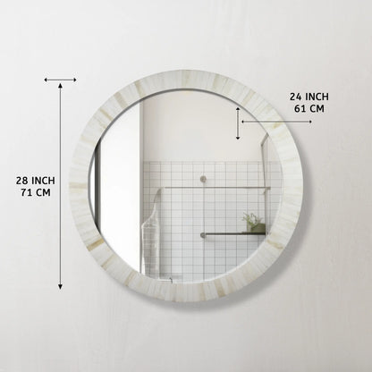 Bone Inlay Chaucer-Dame Round Wall Mirror, 28" Collection, White