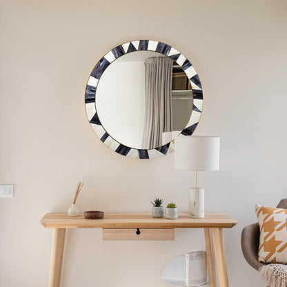 Bone Inlay Chaucer-Duchess Round Wall Mirror, 28" Collection, Charcoal Grey
