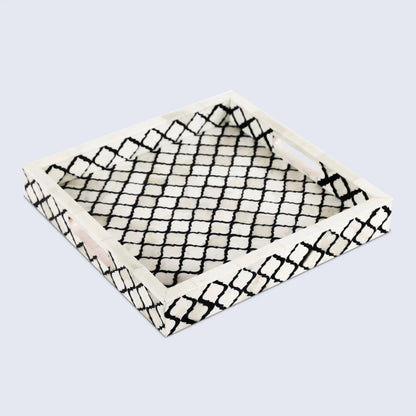 Decorative Trays Moroccan Pattern Bone & Resin Inlay Collection in 3 Sizes, Black & White
