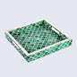 Decorative Trays Moroccan Pattern Bone & Resin Inlay Collection in 3 Sizes, Green & White