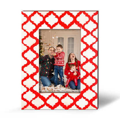Picture Frames Moroccan Pattern Bone & Resin Inlay Collection in 2 Sizes | 1.5" Border Width | White & Red – Wholesale picture frames
