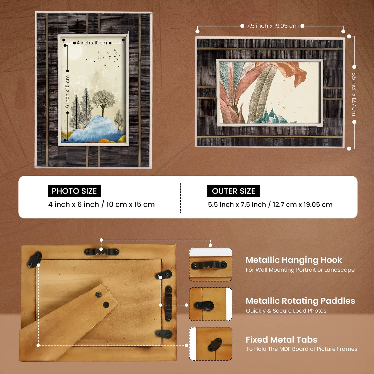 Horn Inlay & Resin Inlay Shagrin Picture Photo Frames Brown, 4x6 5x7 – Wholesale picture frames