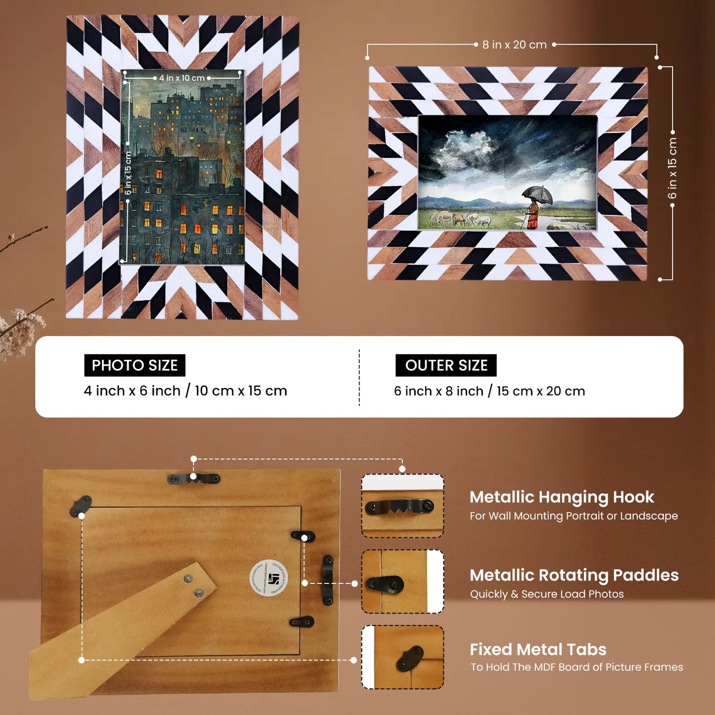 Herringbone Pattern Wood & Resin Inlay Picture Frame - 4x6 & 5x7 – Wholesale picture frames